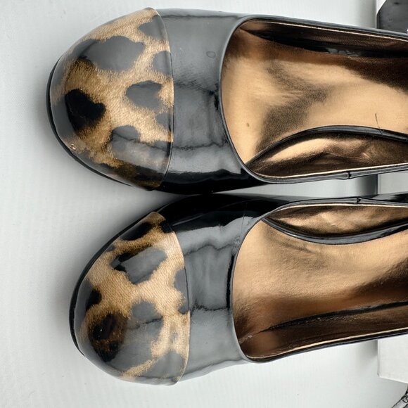 NINE WEST Black Patent Leopard Cap-Toe Pumps Size 6.5 M - Picture 3 of 8